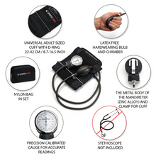Load image into Gallery viewer, PARAMED Sphygmomanometer – Upper Arm Manual Blood Pressure Cuff 8.7 - 16.5" – Stethoscope NOT Included Black