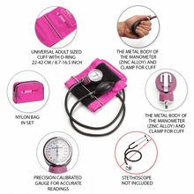 Load image into Gallery viewer, PARAMED Sphygmomanometer – Upper Arm Manual Blood Pressure Cuff 8.7 - 16.5&quot; – Stethoscope NOT Included Pink