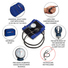 Load image into Gallery viewer, PARAMED Sphygmomanometer – Upper Arm Manual Blood Pressure Cuff 8.7 - 16.5 inch – Stethoscope NOT Included Blue